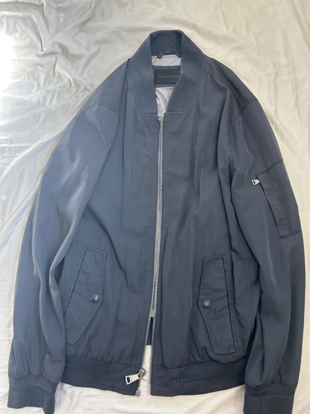 Calvin Klein Mens Bomber Jacket L Gray Lightweight Full Zip
